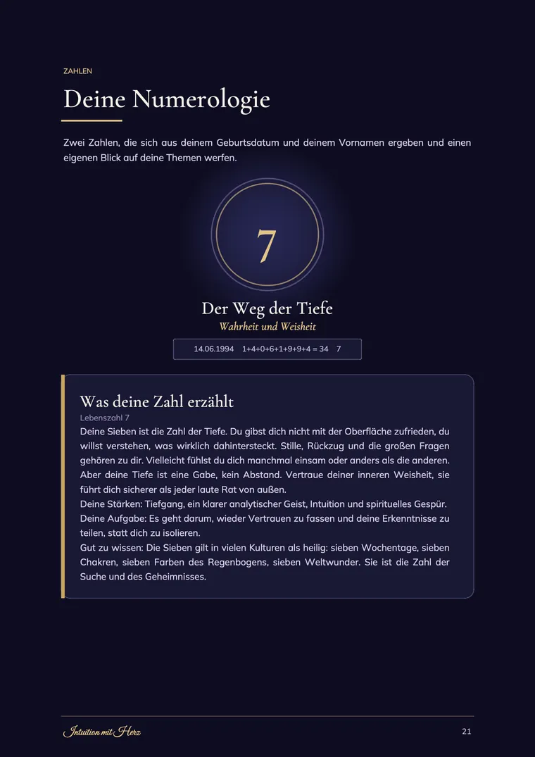 Beispiel-Bauplan, Seite 21: Deine Numerologie und Lebenszahl