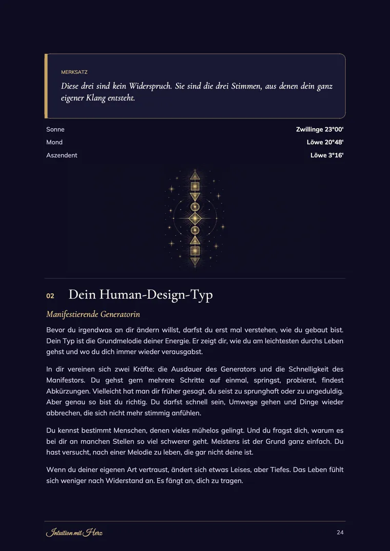 Beispiel-Bauplan, Seite 24: Dein Human-Design-Typ